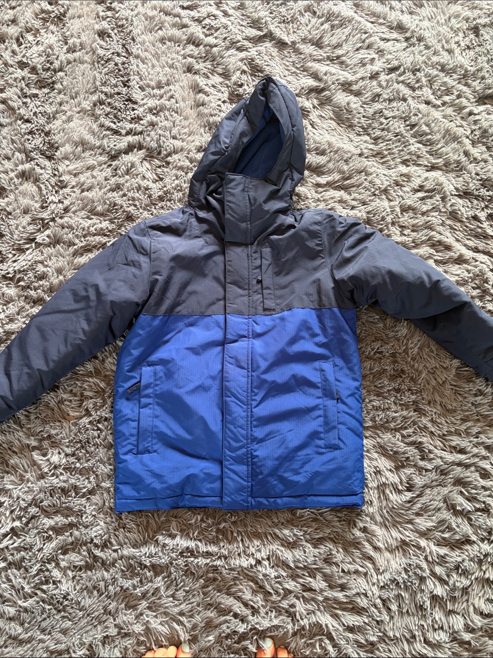 Place Two-Tone Navy & Royal Blue Hooded Puffer Jacket
